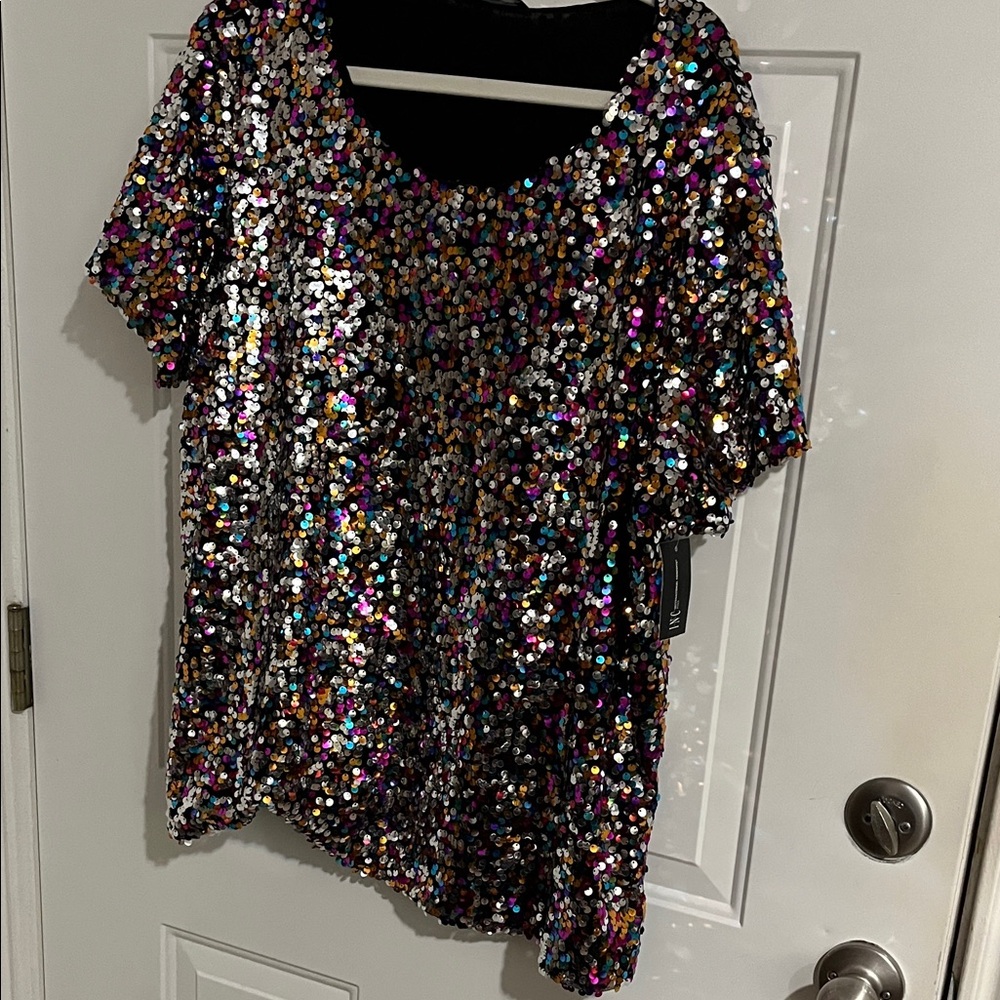 INC International Concepts Sequin Top - Black and Multicolor - Picture 4 of 9
